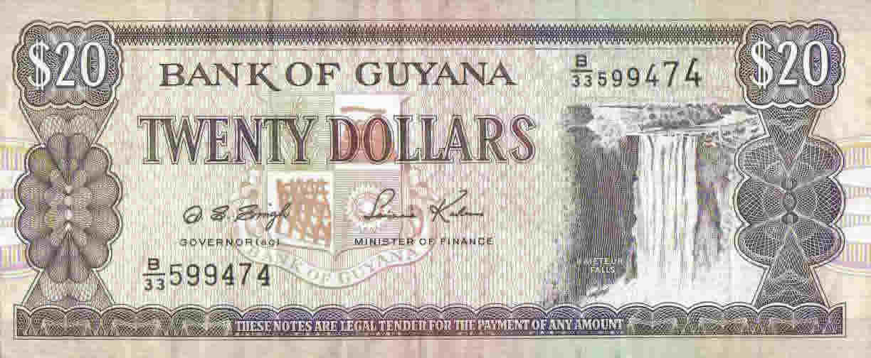 ガイアナドル... , Guyana The 20 Guyanese Dollar note