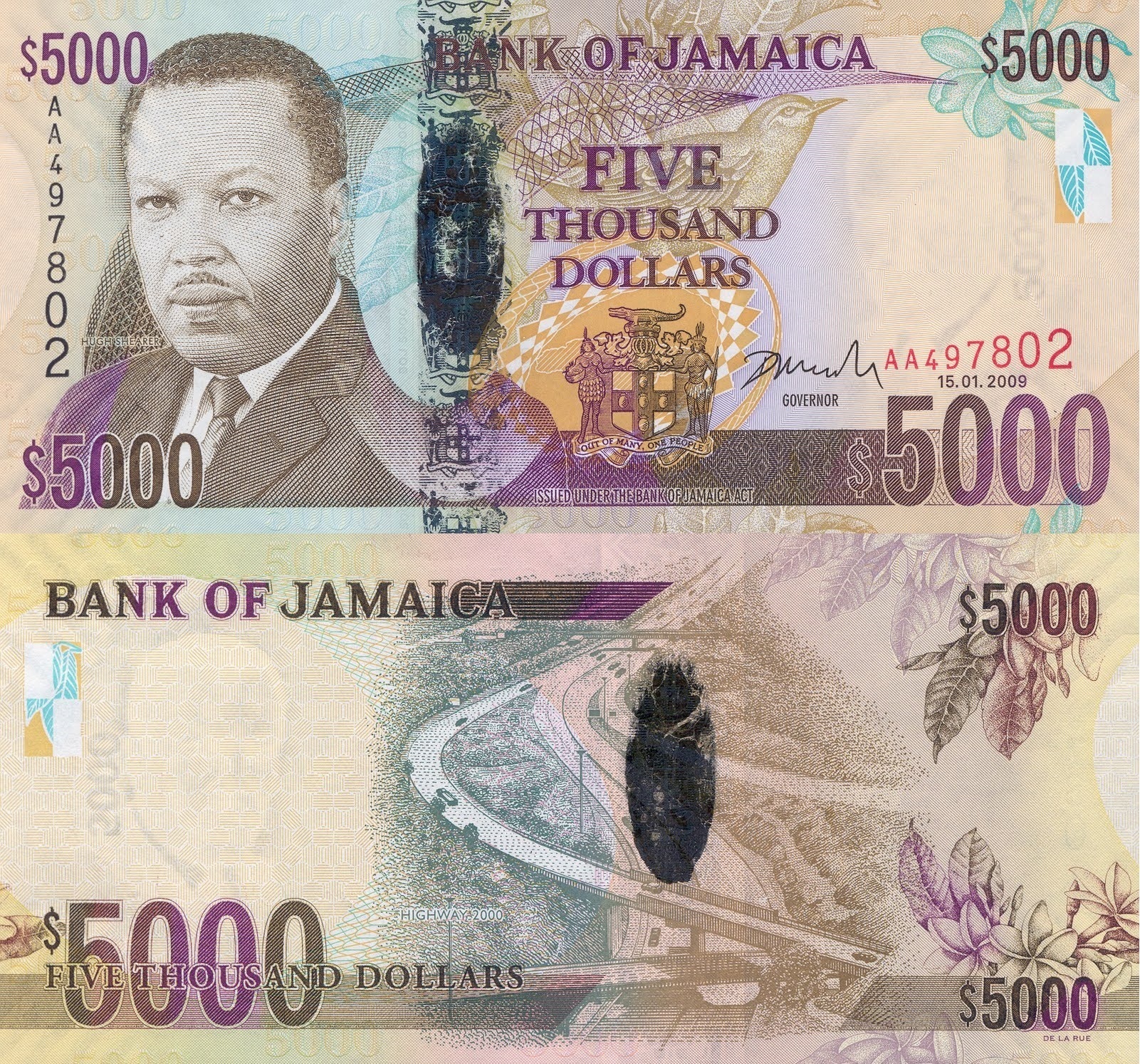 ジャマイカドルJamaican 5000 Dollar Bill