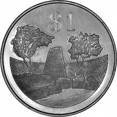 ジンバブエ・ドル... Ruins on Obverse of 1980 Zimbabwean Dollar